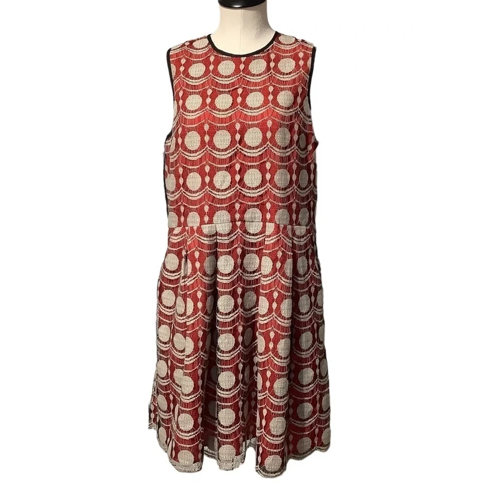 HUNTER BELL‎ Maraschino Lace Fit & Flare Dress Size 14 Altered Red White